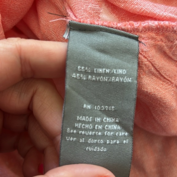 Sharagano Medium Coral Sleeveless Hi Low Linen Blend Top - Picture 9 of 9